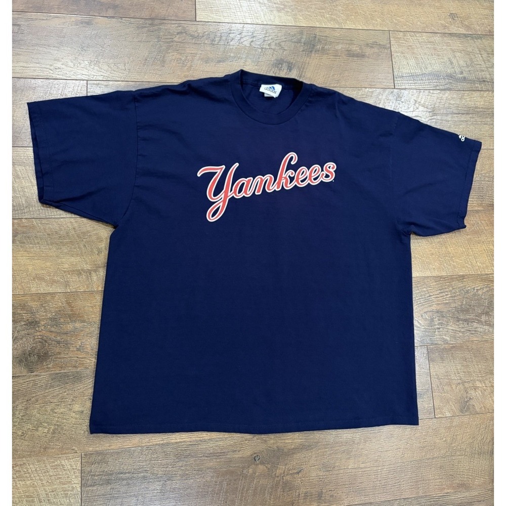Vintage Y2k New York Yankees Adidas Double Sided Graphic Tee Navy Blue XXL 2002 - Picture 1 of 10